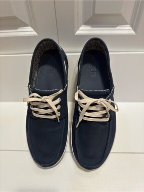 Sanuk Men's Casa Barco Navy Canvas Boat Shoes Size 9